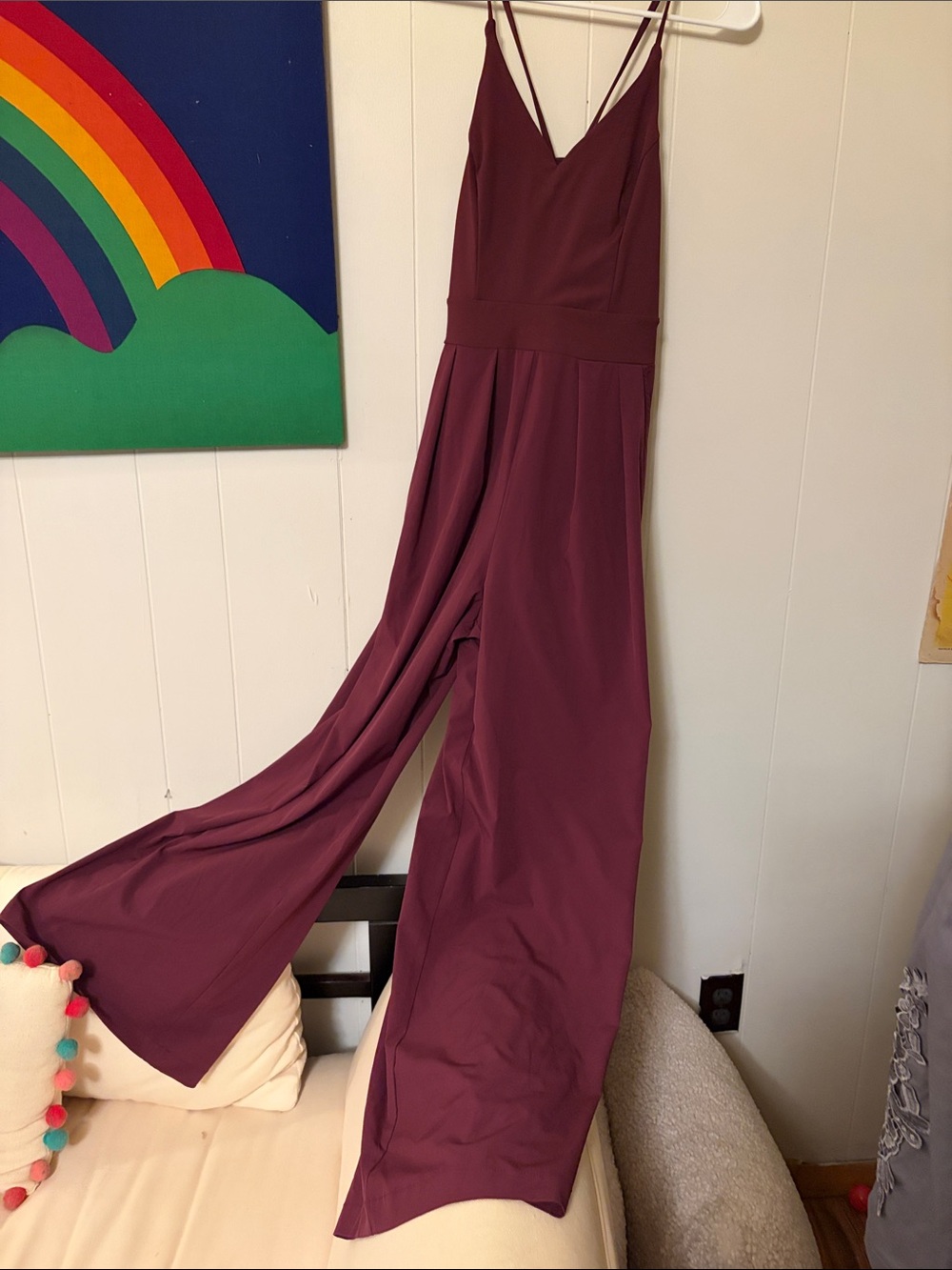 Halara Wine Strappy Wide-Leg Jumpsuit